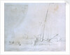 A dogger running into the land by Willem Van de Velde the Younger