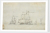 A flagship close-hauled on the starboard tack by Willem Van de Velde the Younger