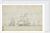 A flagship close-hauled on the starboard tack by Willem Van de Velde the Younger