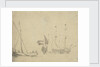 A boeier at a pier and a Dutch ship at anchor by Willem Van de Velde the Younger