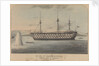 HMS 'Cambridge' Gunnery ship at Devonport, firing a torpedo by H. M. Currie & Son (publishers)