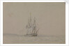 HMS 'Hazard', 20 September 1841, flying a yellow quarantine flag, with notes by Oswald Walter Brierly