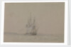 HMS 'Hazard', 20 September 1841, flying a yellow quarantine flag, with notes by Oswald Walter Brierly