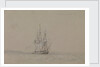 HMS 'Hazard', 20 September 1841, flying a yellow quarantine flag, with notes by Oswald Walter Brierly