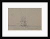 HMS 'Hazard', 20 September 1841, flying a yellow quarantine flag, with notes by Oswald Walter Brierly