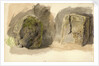 Studies of lichen covered boulder and a stone block (on reverse) by John Brett