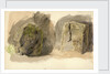 Studies of lichen covered boulder and a stone block (on reverse) by John Brett