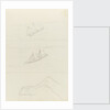 Two slight sketches of a two masted sailing craft and one of a horse's hind leg by John Brett