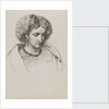 Head and shoulders portrait sketch of woman with eyes downcast by John Brett