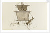 Sketch of sailing vessel with square sails - unfinished (on reverse) by John Brett
