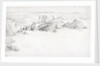 Sketch of a flat coastal view in Cornwall with rocks in the sea by John Brett