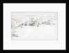 Sketch of a flat coastal view in Cornwall with rocks in the sea by John Brett