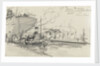 Sketch of Thames scene, 'S.T. Sun' towing the 'Cairn Ross' out of Greenland Dock (on reverse) by Nelson Dawson