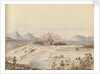 Battle of the White Cloud Mountains showing troops lined up either side of a river by Harry Edmund Edgell