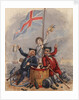 Disabled sailor and soldier leaning on drum toasting Union Flag supported by young sailor by unknown