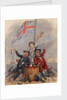 Disabled sailor and soldier leaning on drum toasting Union Flag supported by young sailor by unknown
