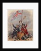 Disabled sailor and soldier leaning on drum toasting Union Flag supported by young sailor by unknown