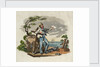 Sailor leaning on anchor with foot on gun barrel, holding paper in left hand by unknown