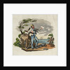 Sailor leaning on anchor with foot on gun barrel, holding paper in left hand by unknown