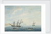 No.1. Thetis on shore near Currituck Inlet, North Carolina Dec 23rd 1794... Cleopatra at anchor near her. Thisbe and Lynx answering private signals by George Tobin