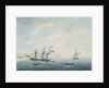 No.1. Thetis on shore near Currituck Inlet, North Carolina Dec 23rd 1794... Cleopatra at anchor near her. Thisbe and Lynx answering private signals by George Tobin