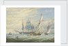 Two cutters under sail and a ship at anchor by John Cantiloe Joy