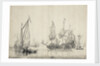 A kaag with a Dutch frigate drying sails by Willem van de Velde the Elder