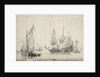 A kaag with a Dutch frigate drying sails by Willem van de Velde the Elder