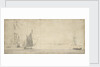 Smalschip under sail and Dutch ships at anchor by Willem van de Velde the Elder
