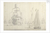 Dutch flagship with a smalschip and galjoot in a light breeze by Willem van de Velde the Elder