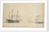 A pink with a Dutch ship drying sails by Willem Van de Velde the Younger