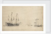 A pink with a Dutch ship drying sails by Willem Van de Velde the Younger