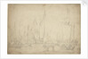 A crowded harbour showing a States yacht, hoeker and pont by Willem Van de Velde the Younger