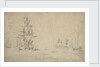 The 'Dordrecht' and 'Gideon' becalmed in a swell, May 1672? by Willem van de Velde the Elder