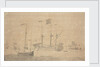 An English flagship and a ketch at anchor, June 1673? by Willem van de Velde the Elder