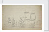An English two-decker under easy sail by Willem van de Velde the Elder