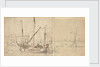 A hooker lying at a buoy by Willem van de Velde the Elder