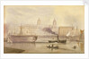 The Dreadnought being towed up the Thames at Greenwich by a paddle tug by A. Grieve