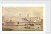 The Dreadnought being towed up the Thames at Greenwich by a paddle tug by A. Grieve