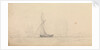A cutter at sea with men of war and a headland in the distance by John Christian Schetky