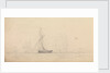 A cutter at sea with men of war and a headland in the distance by John Christian Schetky