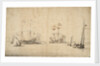 A kaag running free and two Dutch flagships at anchor by Willem Van de Velde the Younger
