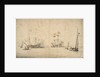 A kaag running free and two Dutch flagships at anchor by Willem Van de Velde the Younger
