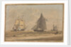 Royal Navy sailing vessel by the shore by unknown