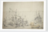 Dutch fighting ships drying sails by Willem van de Velde the Elder