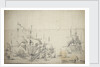 Dutch fighting ships drying sails by Willem van de Velde the Elder