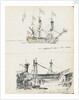 Sketch of an 18th century three-decker and view of a West Indiaman fitting out in Cox & Curtin Yard, Limehouse by John Everett