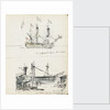 Sketch of an 18th century three-decker and view of a West Indiaman fitting out in Cox & Curtin Yard, Limehouse by John Everett