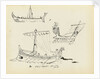 Sketches of early vessels including a Roman sail and oar vessel and ship of Odysseus, 500 BC (from a vase) by John Everett