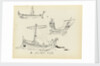 Sketches of early vessels including a Roman sail and oar vessel and ship of Odysseus, 500 BC (from a vase) by John Everett